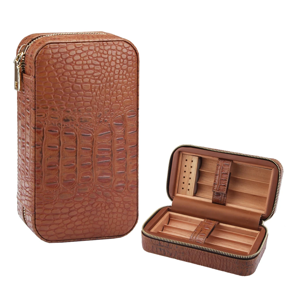

COHIBA Portable Humidor Cigar Box Cedar Wood Leather Cigar Case Travel Cigar Accessories with Humidor Humidifier