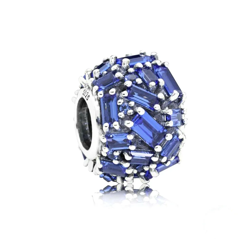 

925 Sterling Silver Bead Chiselled Elegance Charm, Blue Crystal Fit European Pandora Bracelet & Necklace Diy Jewelry