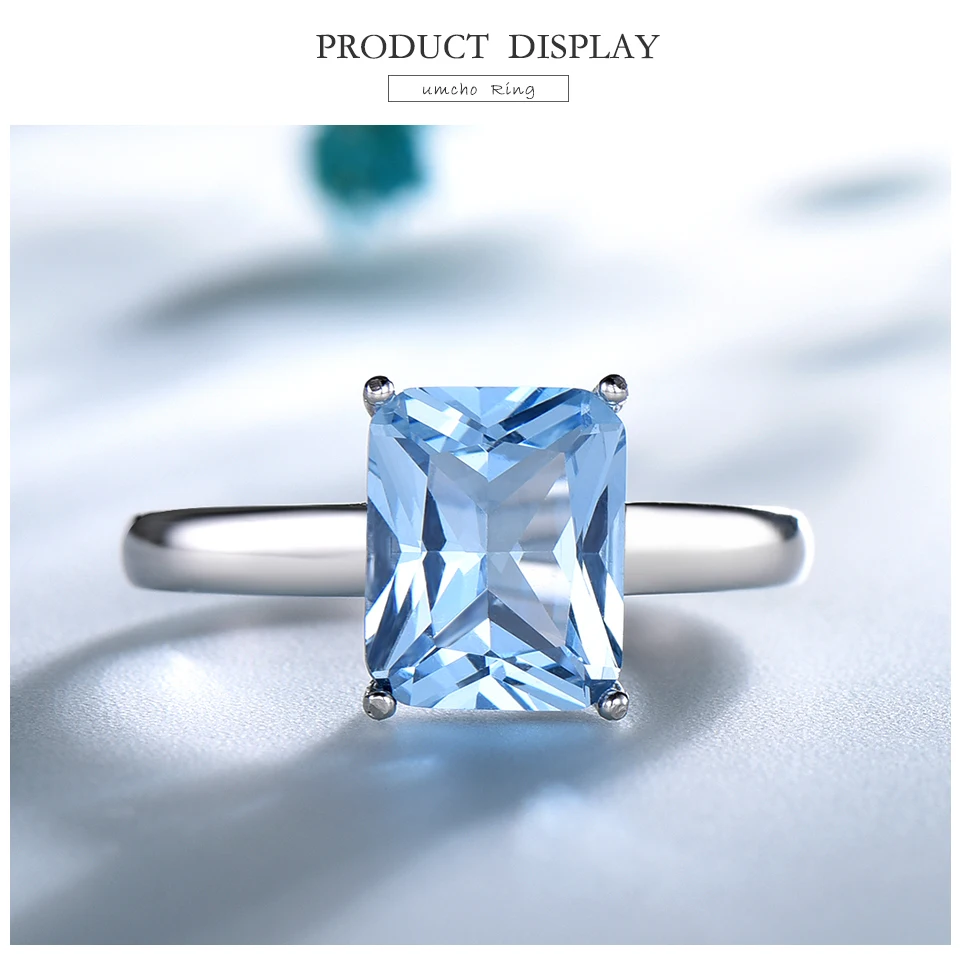UMCHO, роскошные кольца с аквамариновым камнем для женщин, одноцветные, 925 пробы, серебряные, для свадьбы, помолвки, хорошее ювелирное изделие, подарок, новинка