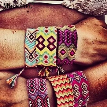 Weave Bohemian Geneva Charms Bracelet Vintage Cotton Rope Bracelet