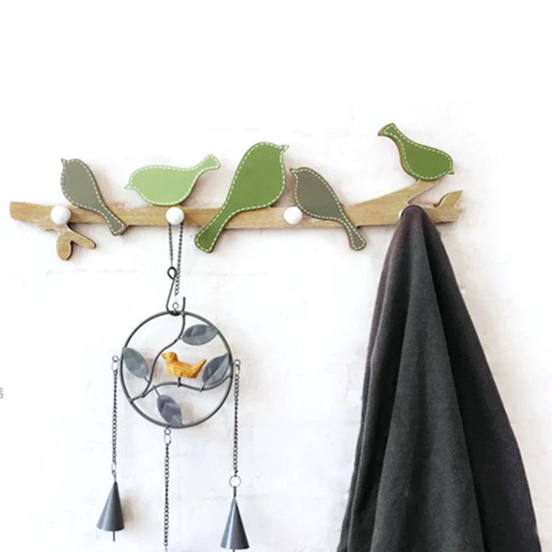 

1 PCS 4 Hooks Home Decorative Hooks Bird Wood Coat Hook Rail Clothes Hanger Living Room Wall Door Hanging Wall Decorations New