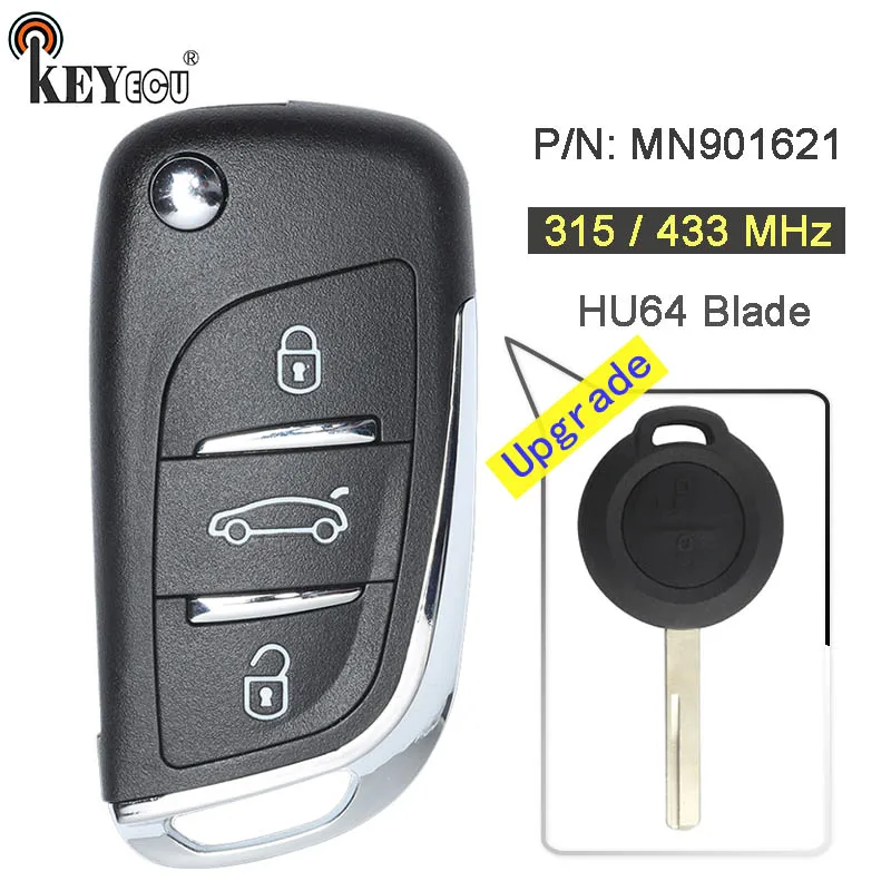 KEYECU 315 МГц/433 МГц P/N: MN901621 Модернизированный флип 2 3 кнопки дистанционного ключа Fob