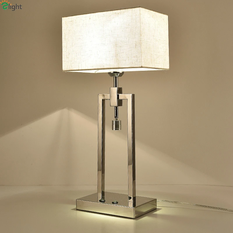

Modern Luxury Chrome Metal Led Table Lamp Fabric Shades Bedroom Led Table Lights Fixtures Living Room Led Desk Lamp Tefellamp
