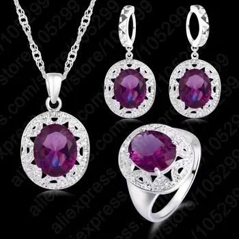Free shipping Crystal Pendant Necklace Earrings Ring Cubic Zircon Trendy Party 925 Sterling Silver Jewelry Sets Women New Design 2018 new arrival exaggerated big necklace and earrings jewelry sets austrian crystal for wedding or party ethnic free shipping