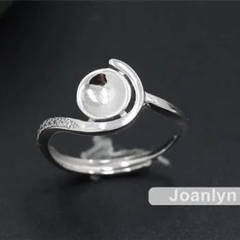

Joanlyn Ring Blank for 7mm-10mm Round Beads or Pearls Adjustable Band White Gold Plated 925 Silver Zircon Ring Base JZ025