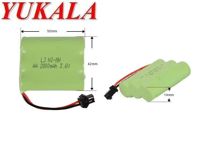 YUKALA  3.6V 2800mAh Ni-MH AA rechargable Batteryfor RC Truck/ RC car/ RC boat/ RC tank 2pcs/lot