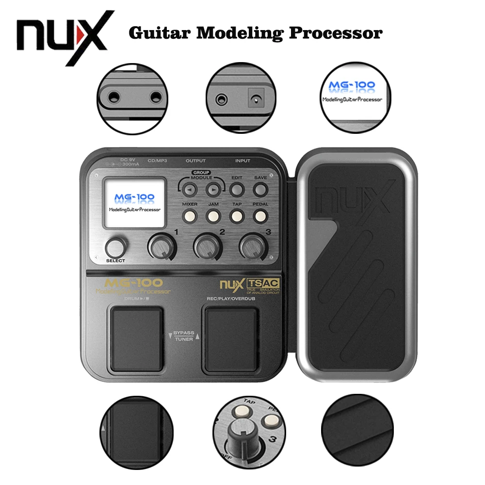 

NUX MG-100 Multi-Function 58 Effect 72 Preset Electric Guitar Modeling Effect Pedal Processor With Power Adapter