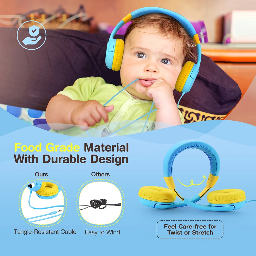 Mpow BH178 Kids Hearing Protection Headphones Wired Cute Panda Volume Limited Headset With Share Port Microphone For iPhone iPod