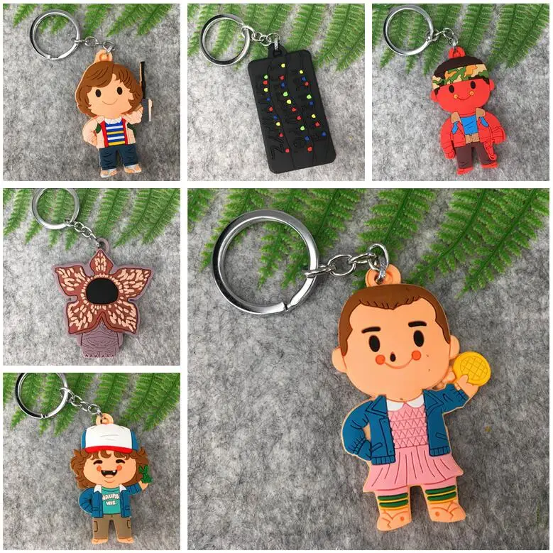 

Stranger Things PVC Double sided Keychain Toy Dustin Barb ELEVEN with Eggos Demogorgon Figure Toys Party Cosplay Key Ring
