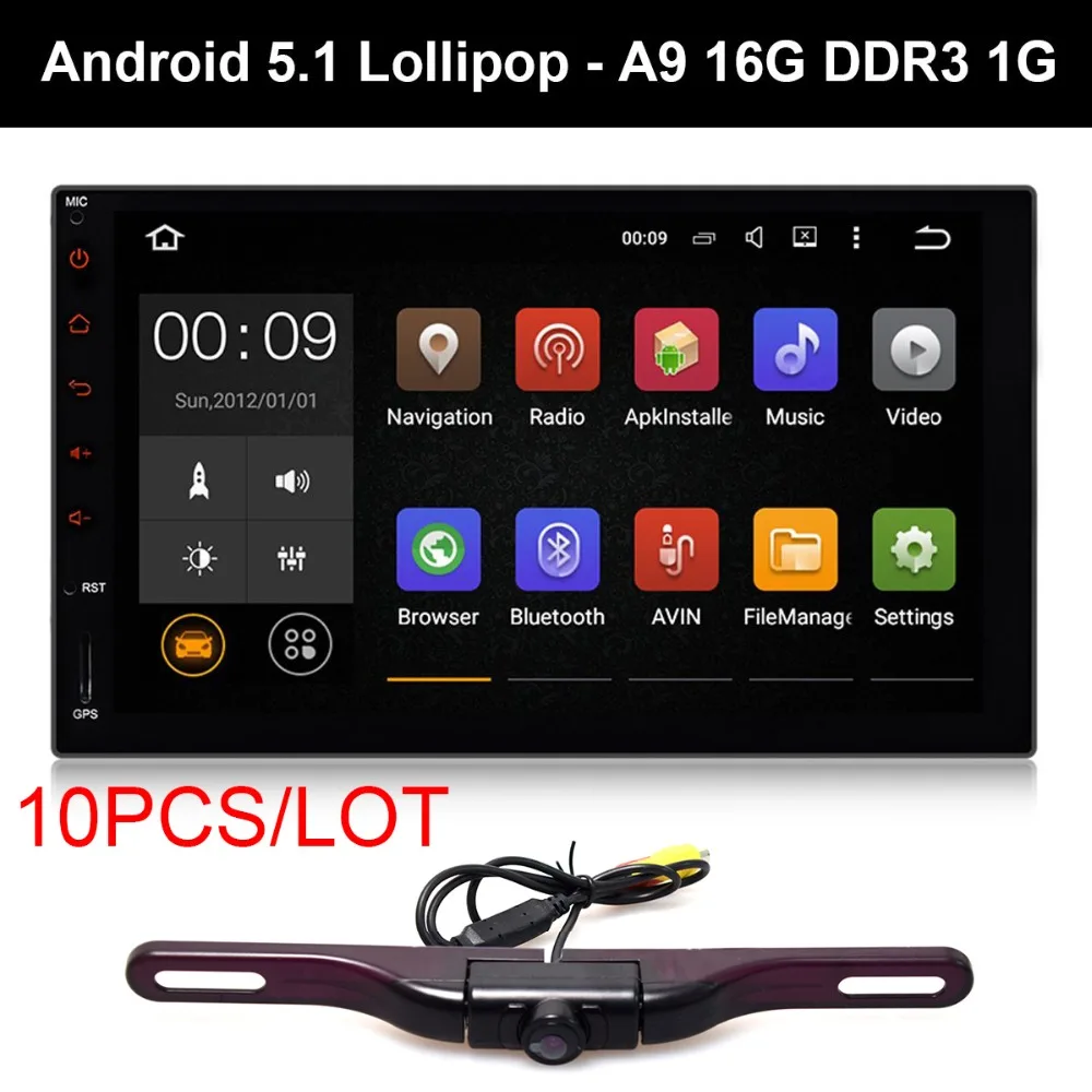 

10pcs 7"Android 5.1 Lollipop Car Pad Tablet PC 2-Din Auto GPS Entertainment Dash Radio Stereo A9 Quad Core DDR3 1G Backup Camera