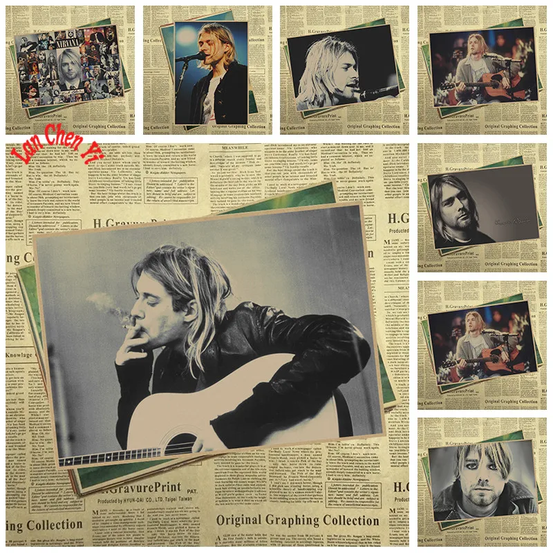 

Kurt Cobain Nostalgia Retro Rock Music Poster Bar Cafe Vintage High quality Printing Drawing core Decorative Painting