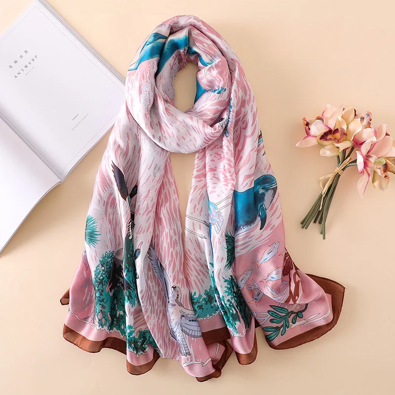 Женский шелковый шарф роскошный дизайнерский женский платок хиджаб летние пляжные шарфы женские пашмины шаль Бандана Шарфы