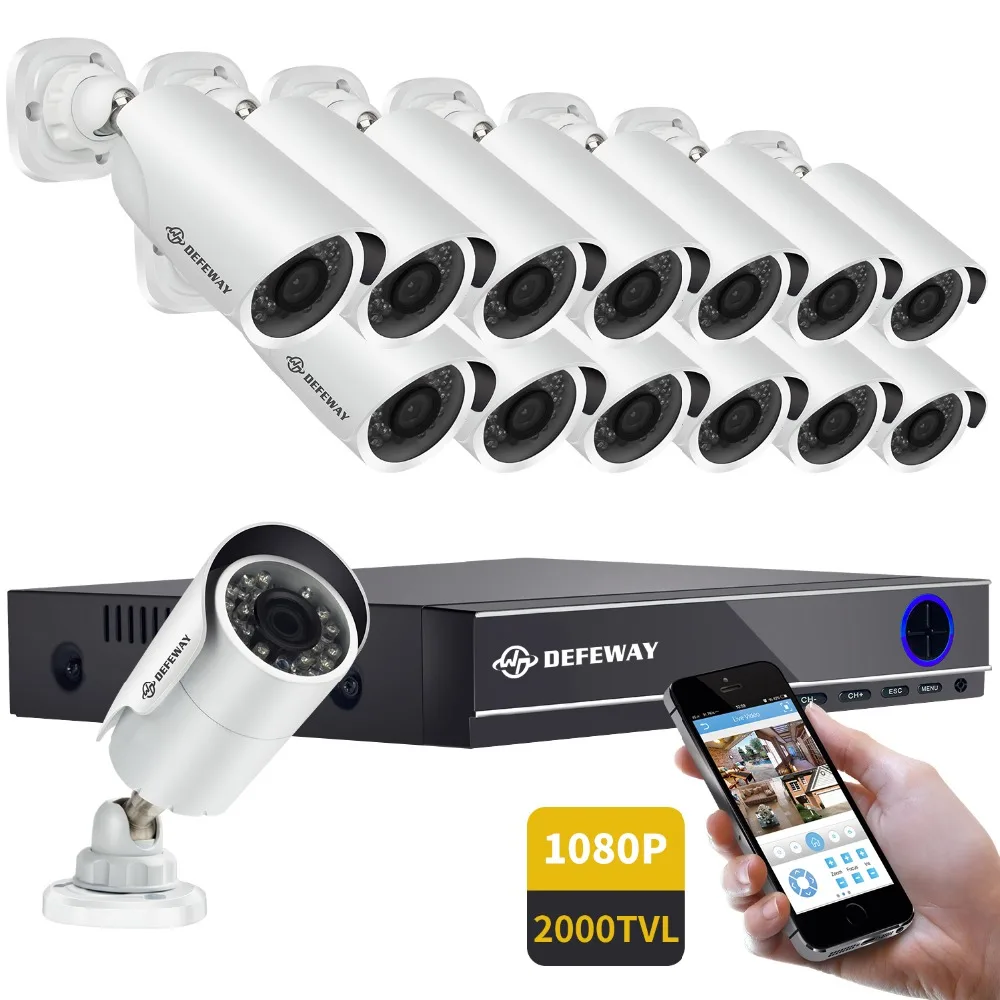 DEFEWAY HD Outdoor CCTV Security Camera System 1080P Home Video Surveillance DVR Kit 16 CH 1080P