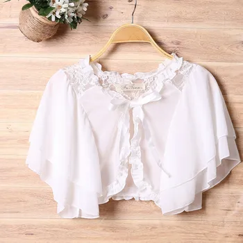 

Women Lace Shrug Bolero Shawl Floral Ruffles Falbala Sleeve Short Crop Tops Chiffon Blouse Transparent See Through Sun Proof