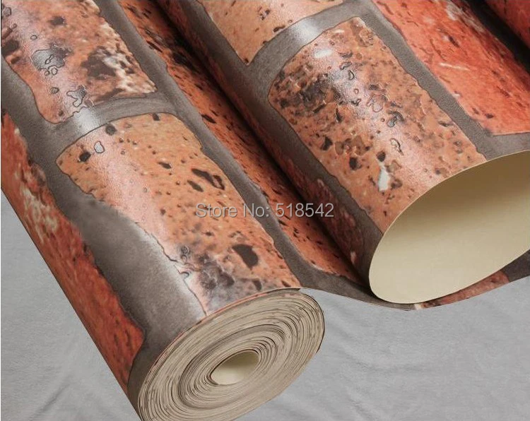 3D PVC Embossed Waterproof Wallpaper Red Stone Brick Vinyl Wallpaper