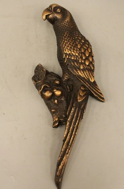 

wholesale factory 12" Marked Chinese Pure Bronze Carving Parrot Bird Eagle Tree Statue Sculpture
