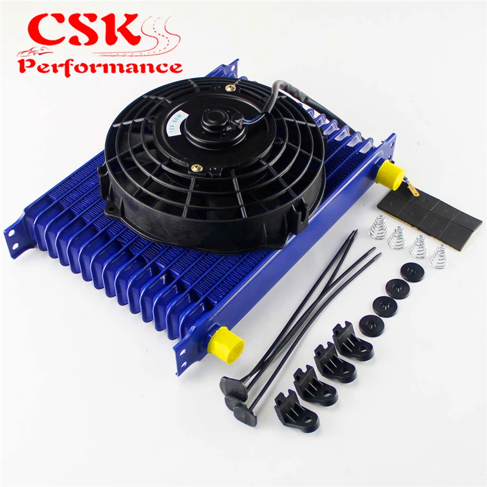 Universal 15 Row 10AN engine Transmission Oil Cooler + 7" Electric Fan