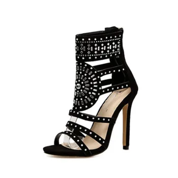 

2019 Roman Shoes Hollow-out Laser Water Drill High-heeled Shoes Women's Fashion Fine-heeled Sandals