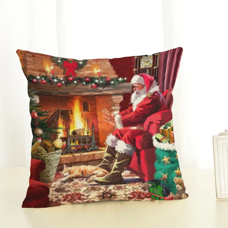 

Cushion Cover Merry Christmas Letter Printing Happy Day Joy Holiday Gifts Christmas Tree Throw Pillow Pillowcase Sofa Home Decor