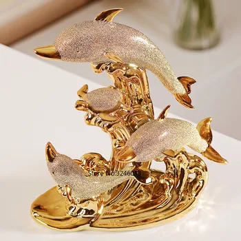 

Gilded Dolphins Gold Plated Horse Ceramic Decorations Living Room Desk Office Decoration Holiday Gifts Home Decor