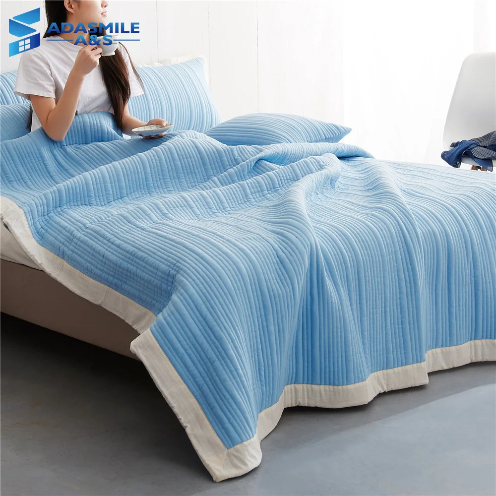 

3PCS Brief Solid Bed Cover Set Warm Comfortable Pillow Cases Blue Pink Green Blankets Stripe Double Quilted Bedspreads 200*230cm