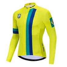 Бразилия Велоспорт Джерси с длинным рукавом Зимний флис и без флиса велосипедная одежда Светоотражающая застежка 4 кармана