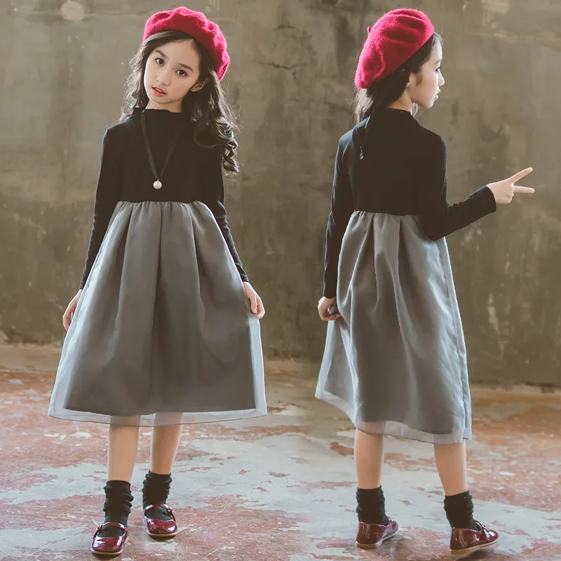 

Autumn Toddler Girls Dresses Long Sleeves Clothes Long Patchwork Dresses Princess Girl Clothing Party Spring Teenage Clothing