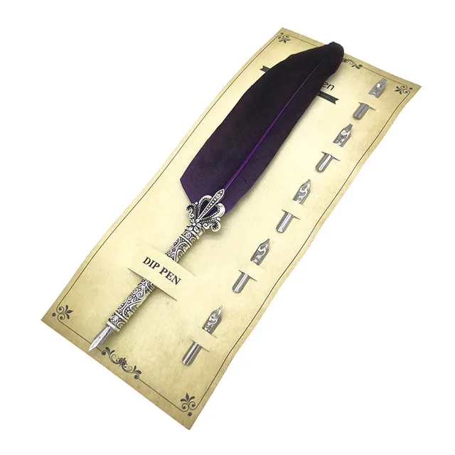 1 комплект перьевая ручка Chancery Quill косые ручки+ 5 шт. перьевая резные металла для причудливого каллиграфии винтажная ручка в стиле ретро - Цвет: YD - G