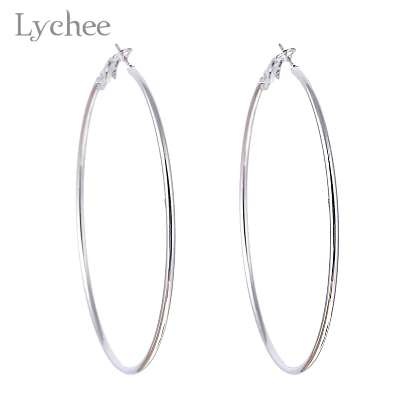 

Lychee 1pair Trendy Metal Geometric Large Circle Hoop Earrings Female Silver Color Gold Color Women Hoop Earrings Jewelry