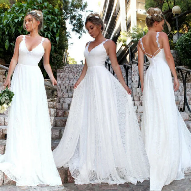 

2019 New Brand Fashion Women Lace Evening Party Ball Prom Gown Formal Cocktail Wedding Beach Long Dress