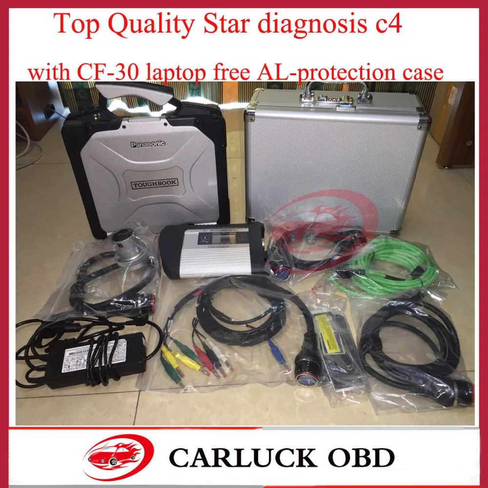 2016.7V Top Quality mb Star diagnosis c4 with original CF-30 military laptop free AL-protection case for mb star c4 sd connect