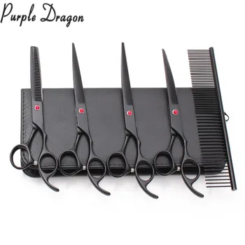 

5Pcs Suit 7 inch t Purple Dragon Comb+Cutting+Thinning+Curved Shears Dogs Clipper Professional Pets Shears Grooming Scissors