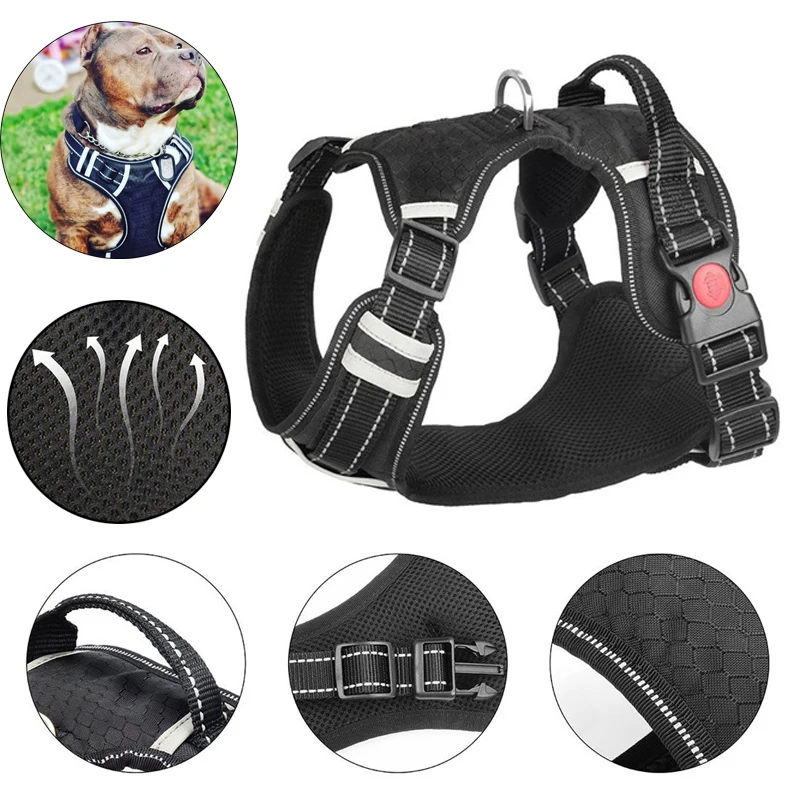 

Adjustbale Matching Leash Collar Reflective Pet Training Supplies Big Dog Harness No Pull Medium Large Dog Harness Vest 35