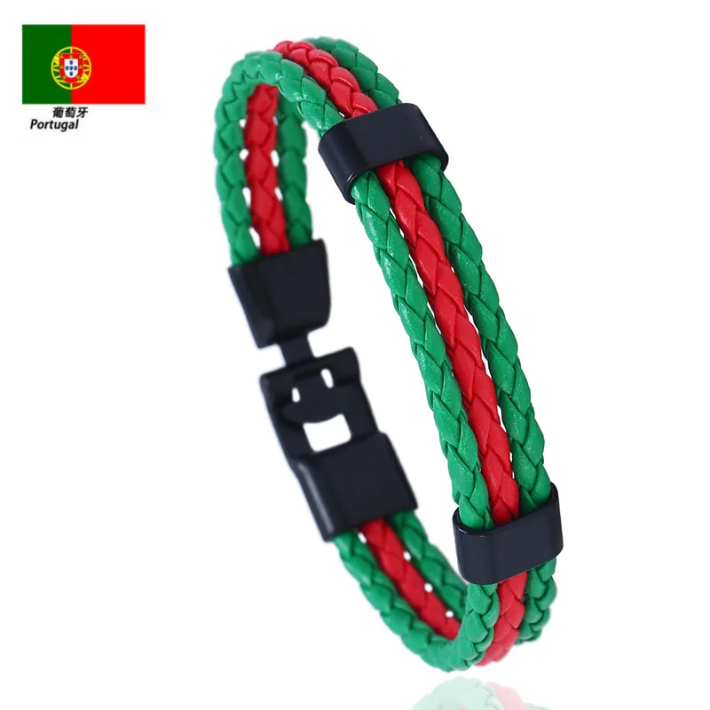 National Flag Color ES Spain Multi Layer Leather Bracelet For Men Bangle Fashion Black Handemade Male Jewelry Pulseira Masculina
