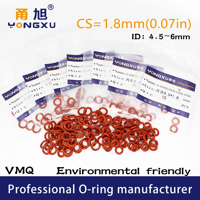 

10PCS/lot Red Silicon O-ring Siliocne/VMQ 1.8mm Thickness 4.5/4.87/5/5.15/5.3/5.6/6mm ID O Ring Seal Rubber Gasket Ring Washer