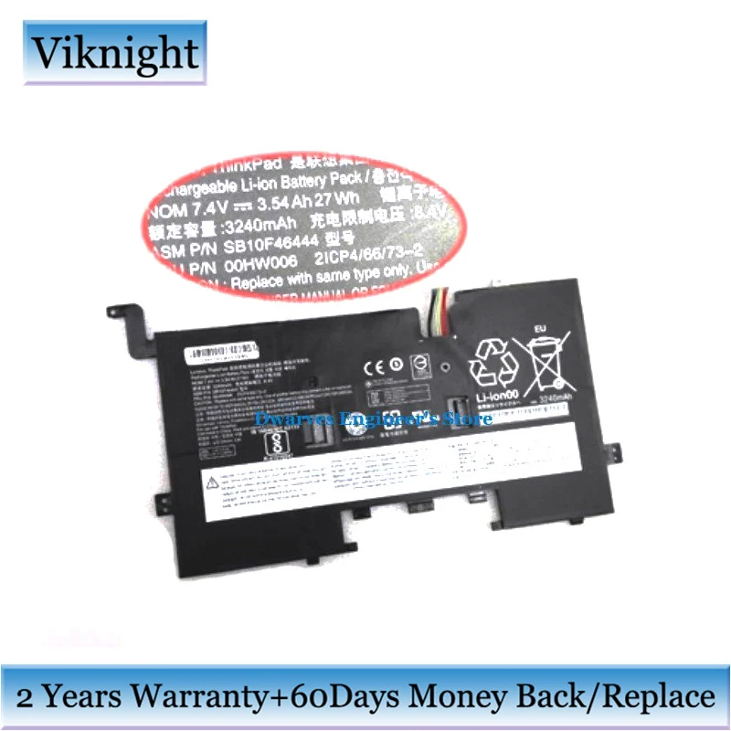 Genuine 7.4V 27Wh SB10F46444 Battery for Lenovo Laptop Battery SB10F46444 00HW006  2ICP4/66/73-2 3540mAh