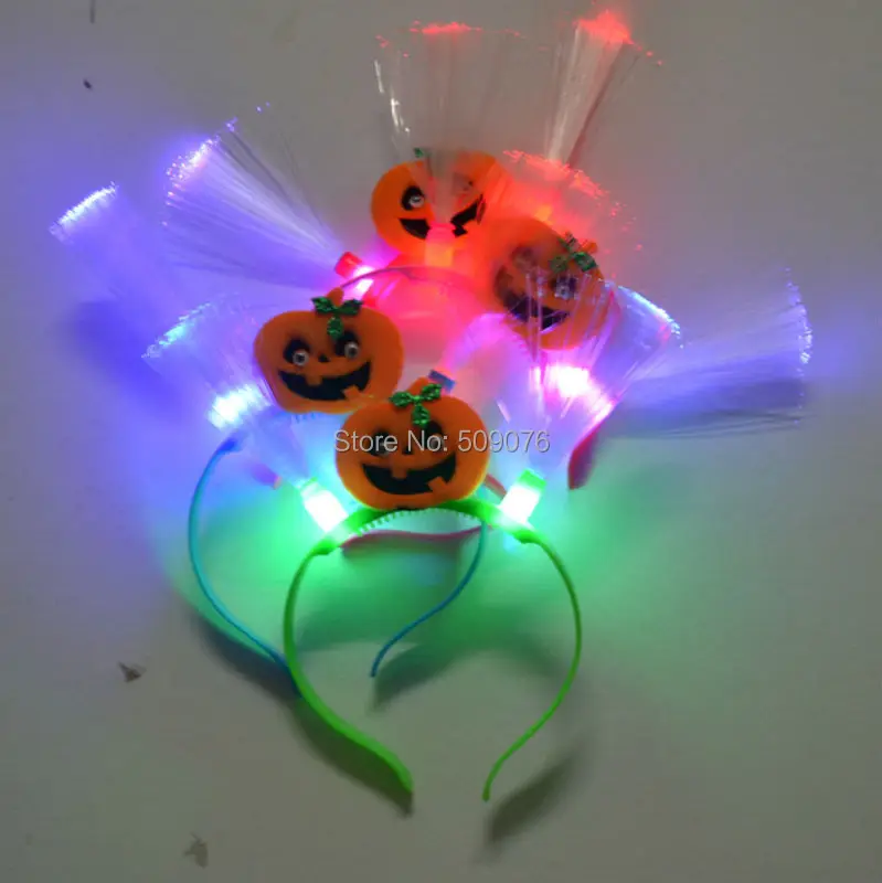 

Free shipping 3pcs/lot led optical fibre braid Light-Up pumpkin Headband LED Flashing Rave Braid Halloween Props