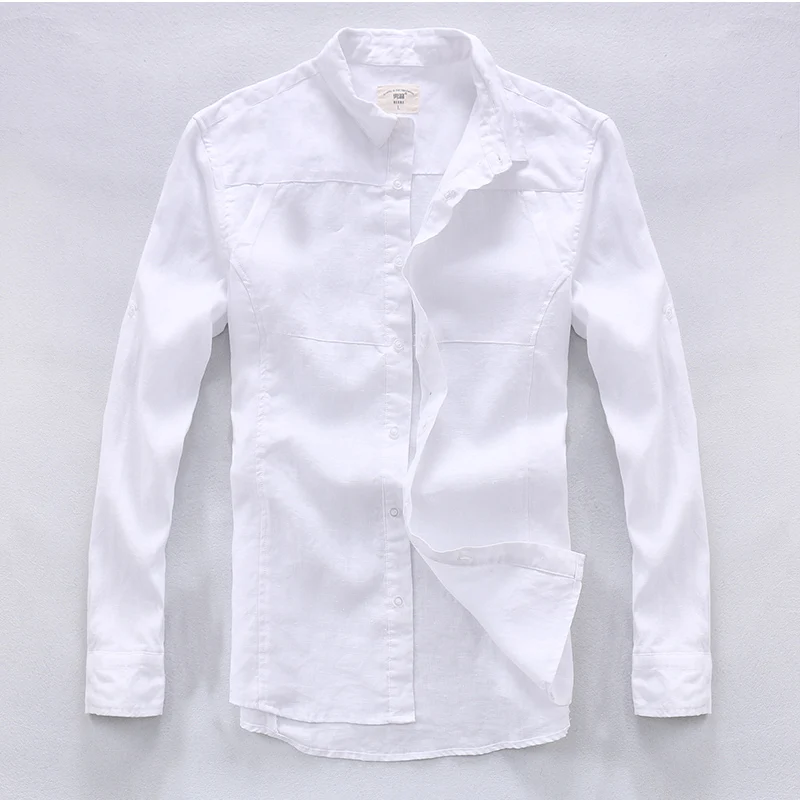 2017 Spring and summer new pure linen shirt men white casual men shirt ...