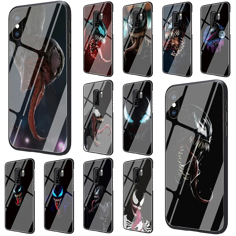 

Marvel Venom Newest Super Hero Tempered Glass phone case for Samsung S7 Edge S8 S9 S10 Plus Note 8 9 A10 20 30 40 50 60 70