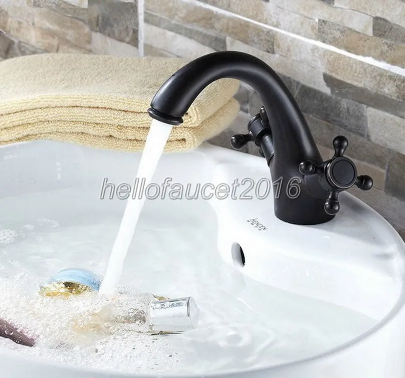 Black Oil Rubbed Bronze Bathroom Dual Handle Deck Mounted Faucet Wash