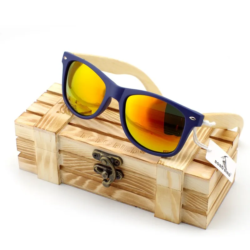 Мужские бамбуковые деревянные солнцезащитные очки в винтажном стиле с пластиковой рамкой и поляризованный Ультрафиолетовый защитный красочный объектив в подарочной коробке