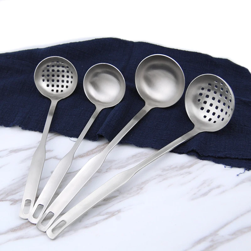 2Pcs Stainless Steel Cookware Frosting Soup slotted&Colander Spoon Set
