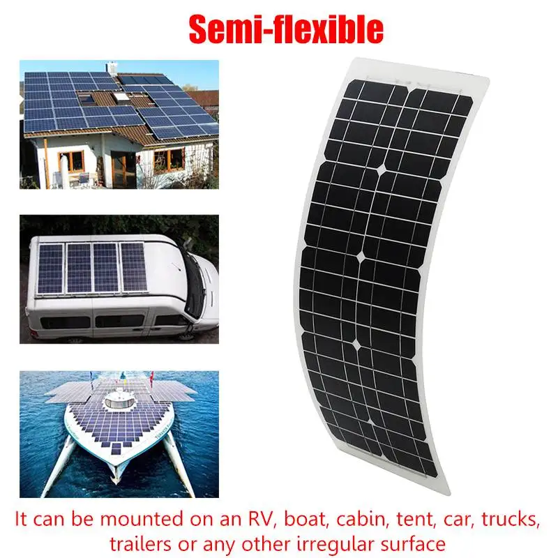 

30W Flexible Solar Panel Solar Cell module + 10/20/30/40/50A PWM Controller + USB Line Solar System Kits for Boat Cabin Camping
