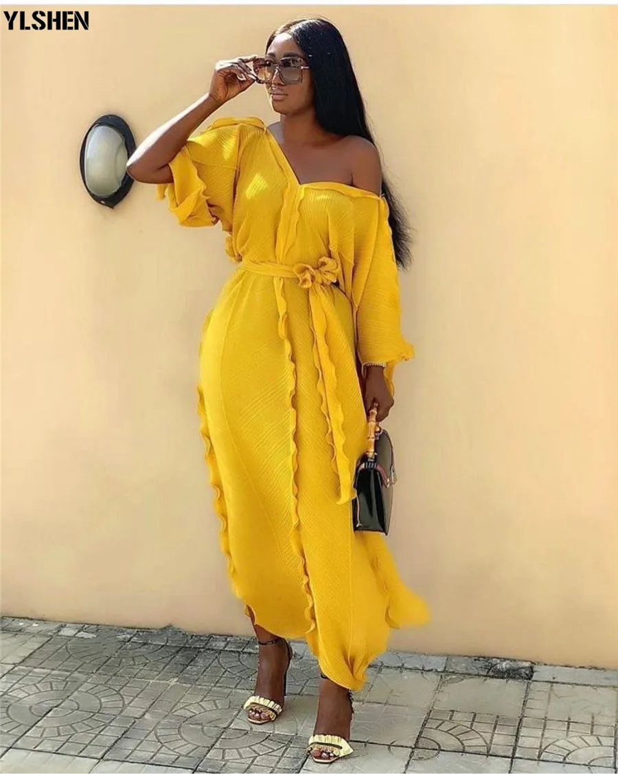 New African Dresses for Women Dashiki Falbala African Dress Clothes Bazin Riche Sexy Pleat V-neck Long Africa Maxi Dress Woman 21