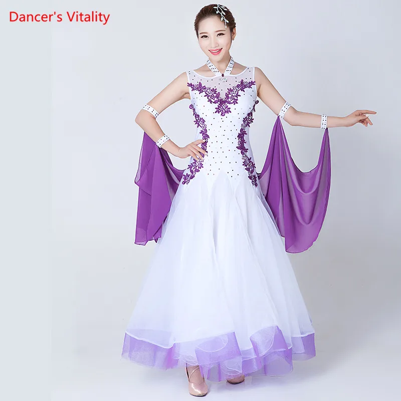 Professional Women's sleeveless Ballroom Dance Dresses Waltz Flamenco Tango Competition Standard black white Dress for Women