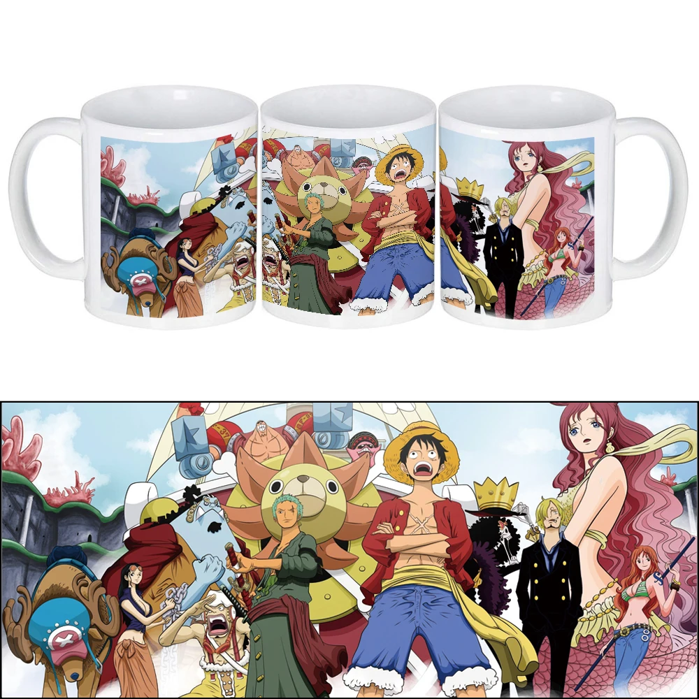 

Funny Cup Cartoon ONE PIECE Coffee Mug Printing The Straw Hat Pirates Fighting on The Fish Men Island