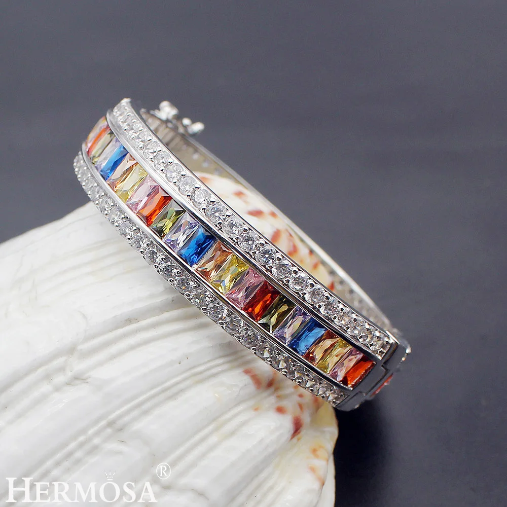 

HERMOSA Multi-precious Stones color Bracelet Morganite Garnet Peridot Silver Color 8 inch