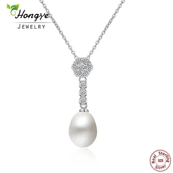 

Hongye Big Sale Pearl Necklace 10-11mm Drop Shape Natural Freshwater Pearl Pendant 925 Sterling Silver Jewelry For Women Gift