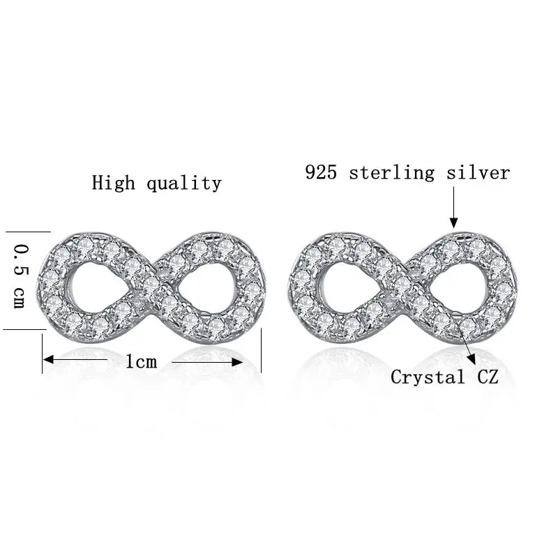 Подлинный eleshe реальные 925 пробы серебряные серьги-гвоздики для Для женщин CZ Бесконечность Серебряные серьги для свадьбы, помолвки ювелирные изделия
