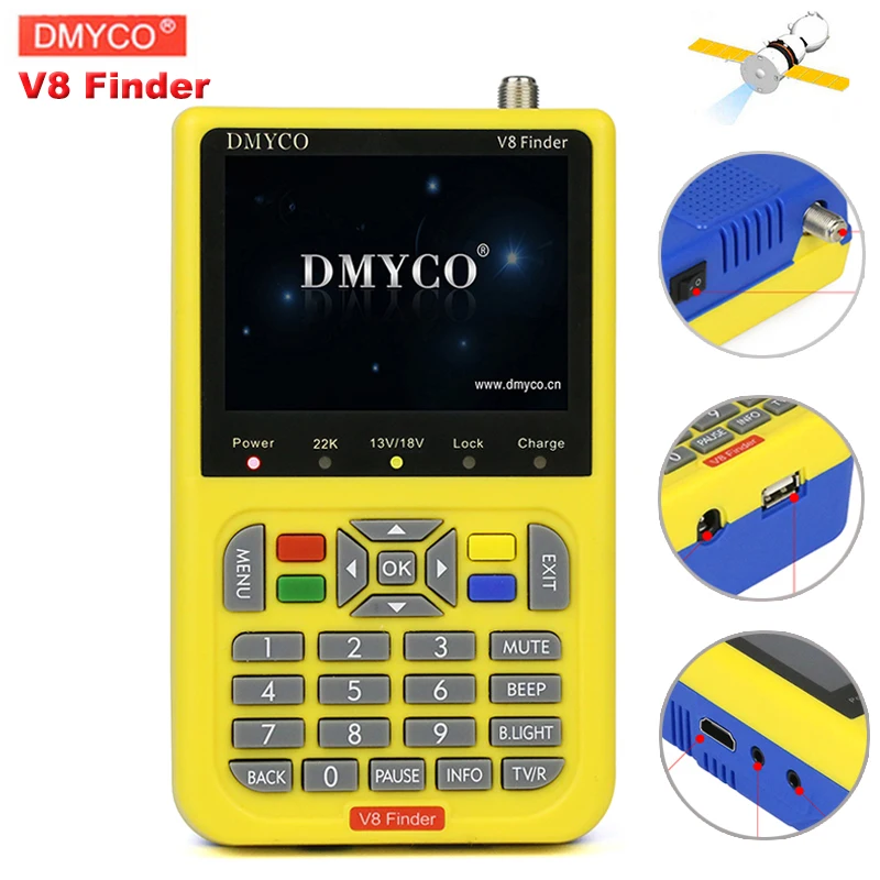[Подлинный] DMYCO V8 Satelite Finder lcd цифровой DVB S2 измеритель высокой четкости MPEG 2 4
